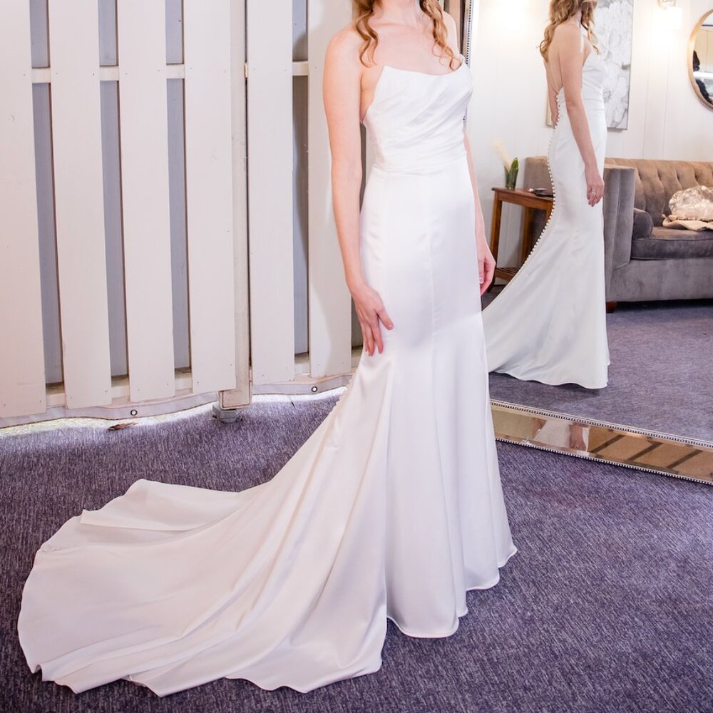 Willowby by Watters Elynor Strapless Satin Mermaid Wedding Gown - Picture 3 of 10